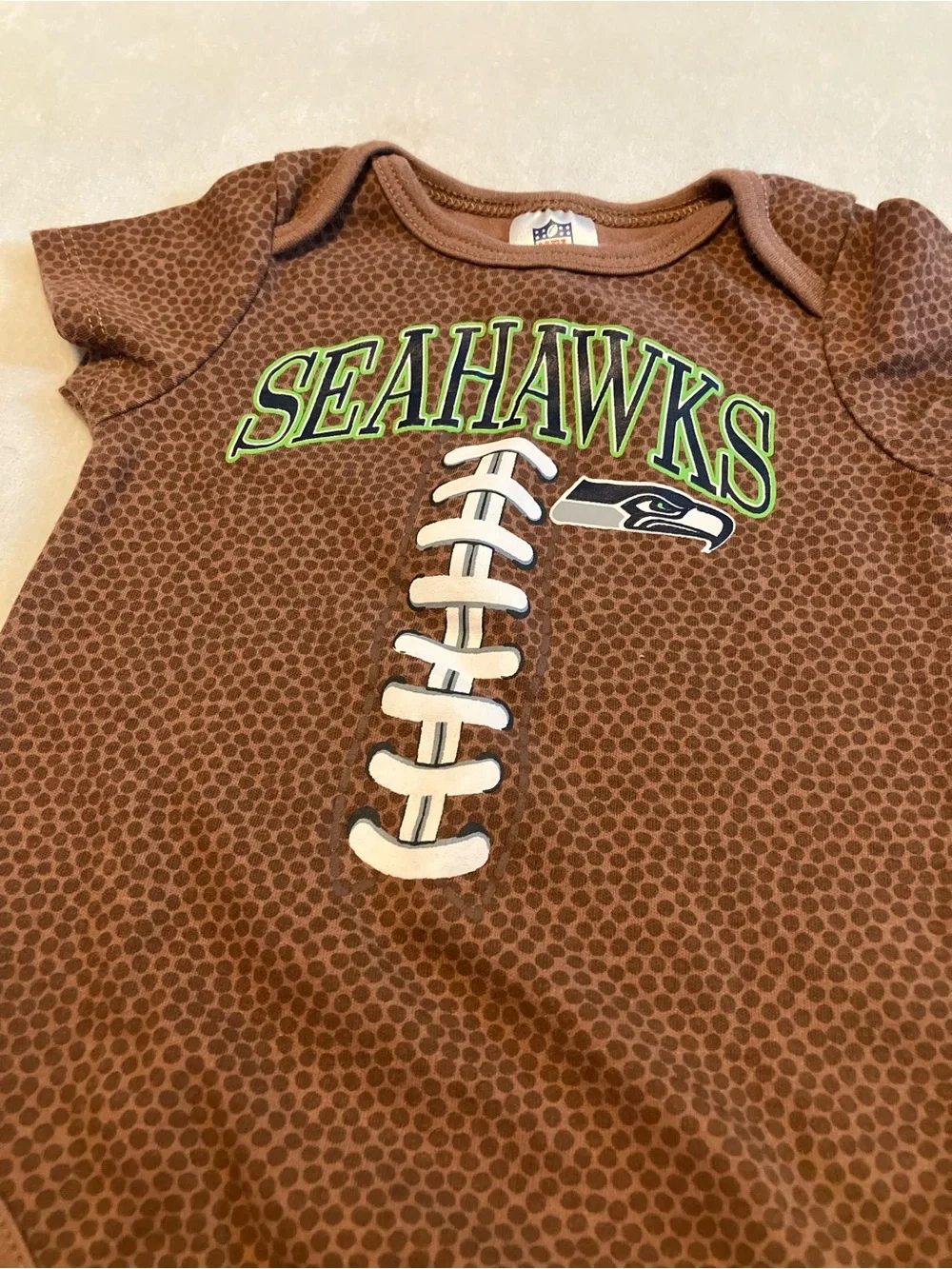 NFL Seahawks Brown Football-Print Baby Bodysuit with Green Accent
